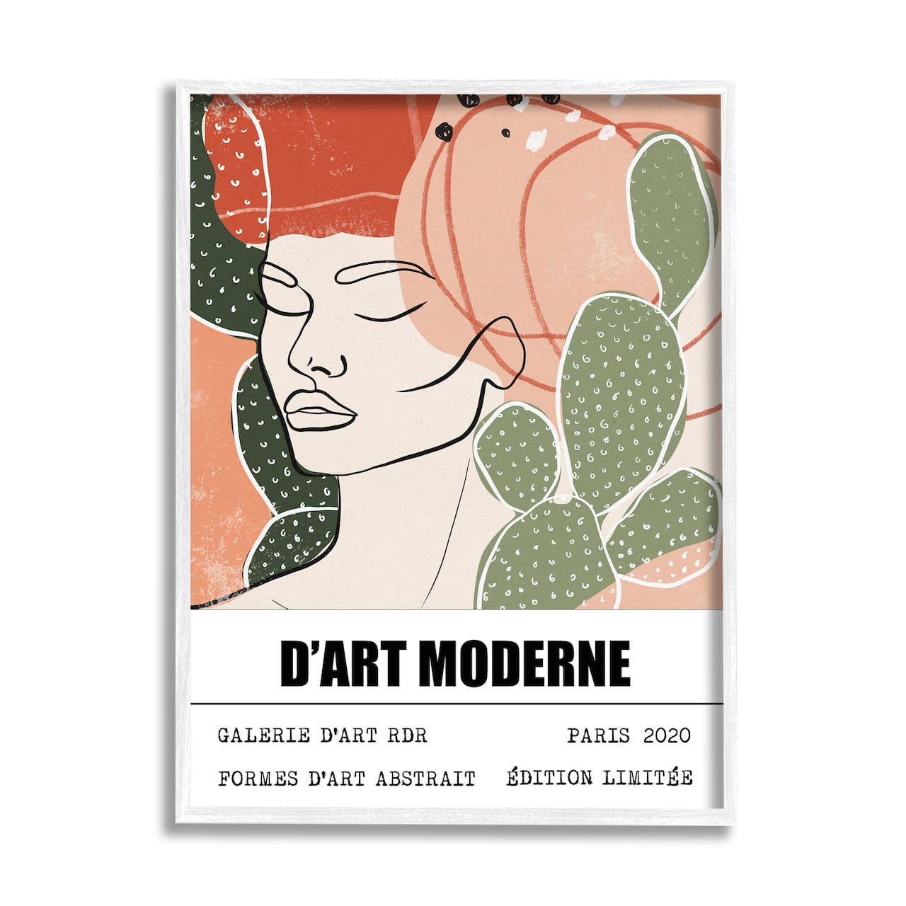 Stupell Industries Parisian Modern Abstraction Woman's Face Green Cactus in White Frame Wall Art